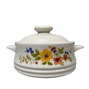 Vintage Sweet Flowers Stoneware Mini Casserole Dish with Lid Floral Pattern